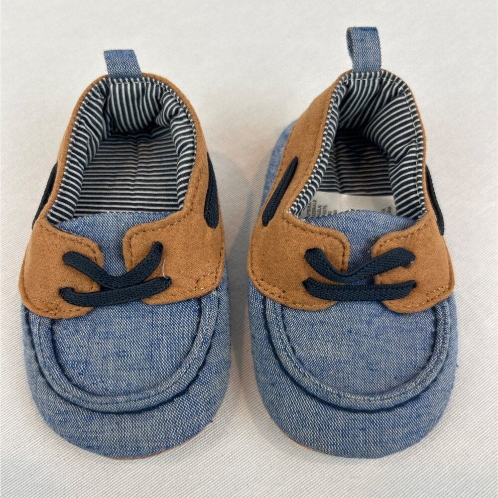 Target Baby Moccasin Shoes 6-9M Blue Denim Brown Suede Look Chambray